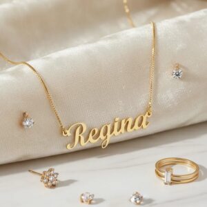 Colar com nome personalizado banhado a ouro 18 k