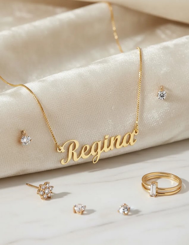 Colar com nome personalizado banhado a ouro 18 k